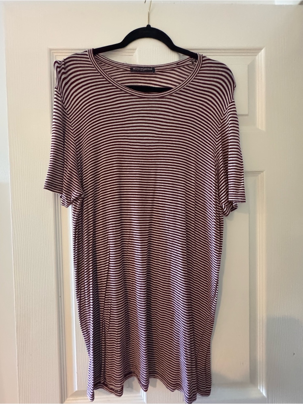 Brandy Melville Maroon and White Striped Short-Sleeve Tee
